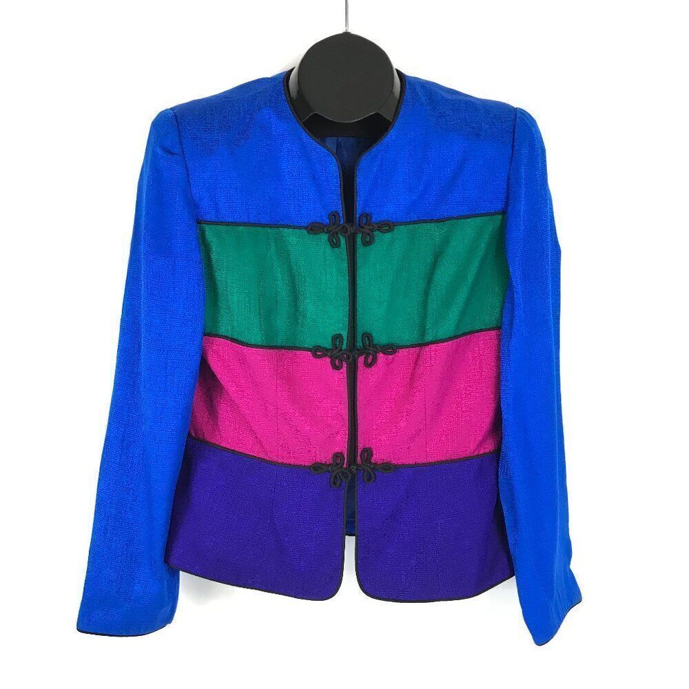 Vintage Adrianna Papell Silk Blazer Women's Size 8 Colorblock Lined Retro Career